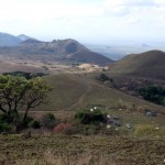 Birds eye view of campsite below satellite hill